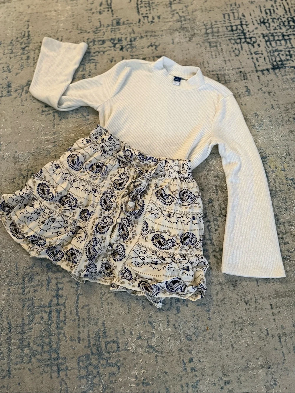 Cream Ribbed Mock Neck Sweater kids